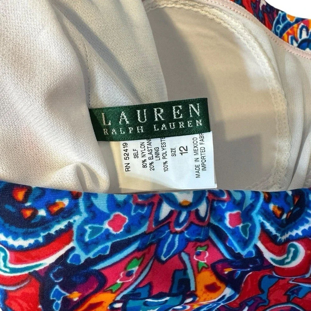 Lauren Ralph Lauren Red‎ Paisley Bandeau One Piece Swimsuit Womens Size 12